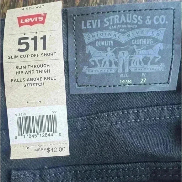 Levi Boys New with Tags 511 Slim Cut-off Black Denim Shorts - Picture 3 of 10